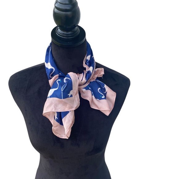 Flamingo Elegant Pink and Blue Scarf 27x27” Polyester - Picture 1 of 11